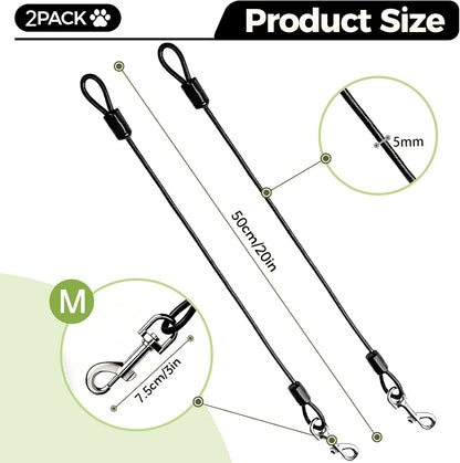 Chew Proof Dog Leash, 2 Pack Metal Cable Lead Collar Extender Non-Tangle Connect Dog Leash for Teething Puppies Small Medium and Large Dogs for Collars and Harnesses (5Mm, M)2