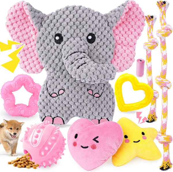 XIUGOAL Pink Puppy Toys - 9 Pack Puppy Chew Toys for Teething, Enrichment Dog Toys for Small Dogs to Keep Them Busy, Squeaky Plush Toy for Boredom1