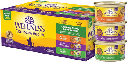 Wellness Complete Health Pate Variety Pack Adult Canned Wet Cat Food, Natural, Protein Rich, Grain Free, Seafood Favorites, 3 Oz, Pack of 24 Cans17