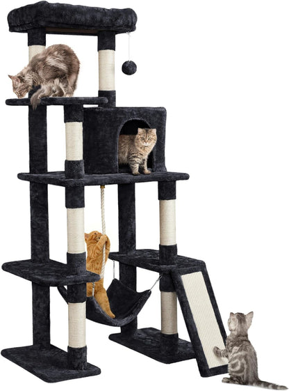 Yaheetech 54In Cat Tree Tower for Large Cats, Multi-Level Condo & Hammock | Sisal Scratching Posts, Roomy Condo Holds up to 22 Lb, a Wide 21-Inch Top Perch Fit Large Cats, Dark Gray15