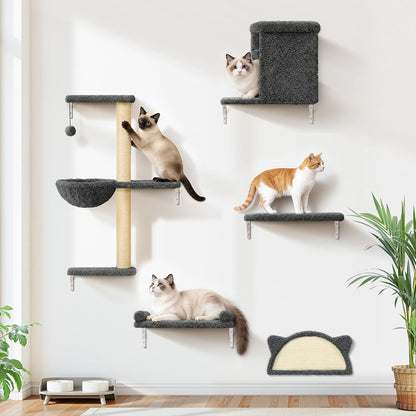 5-In-1 Cat Wall Shelves, Solid Wood Cat Wall Furniture Set for Indoor Cats | 44 Lb per Shelf, 72-Hour Load Tested, Pre-Drilled, Fits 16 In. Stud Drywall & Solid Walls, for Small to Medium Cats10
