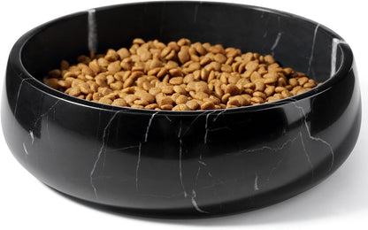 White Marble Dog Bowls, Non-Slip Dog Food Water Bowl Small, Heavy Duty Pet Bowl for Cats and Medium Dogs, Weighted African Natural Marble, Holds 4 Cups(5Lbs)21