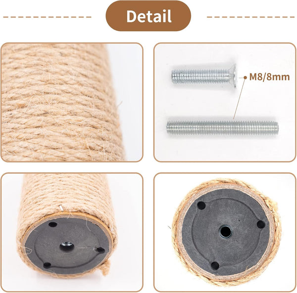 4PCS 12 Inch Cat Scratching Post with Natural Sisal Rope Cat Scratch Pole Scratching Tree Scratching Posts for Indoor Replacement Part Accessories for DIY Cat Tower Hammock3