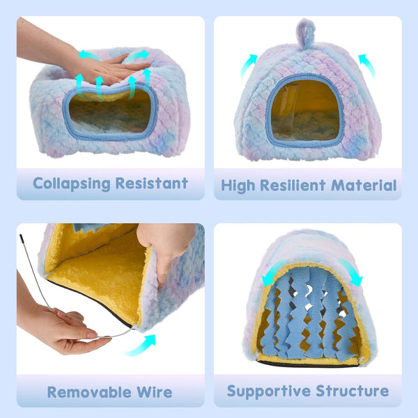 Avont 2-Pack Guinea Pig Tunnel & Hideout Bed Set | Washable Hideout & Tunnel Set, Breathable Fleece, Dual Entrances, Removable Pad, Blue or Yellow3