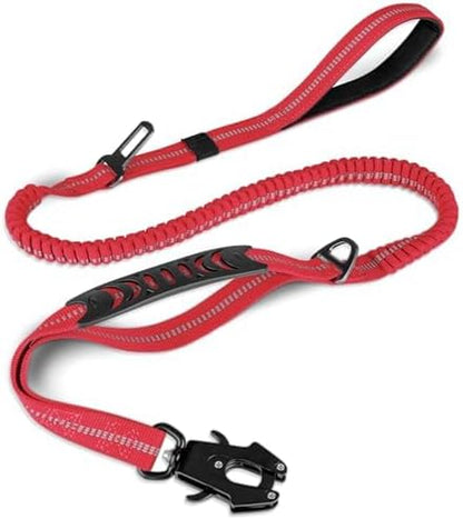 Joytale Tactical Bungee Dog Leash, Shock Absorbing No Pull, Coyote Brown | for Large Dogs That Pull, 2 Padded Handles for Control, Car Seatbelt Clip, Reflective for Night Safety, Metal Frog Clip12