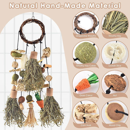 Bissap Rabbit Chew Toy Snack for Small Pet | Bunny Cage Hanging Chewing, Natural Teeth Grinding Toy Treat, for Guinea Pig Chinchilla Hamster Rat (Timothy Hay & Vine)2