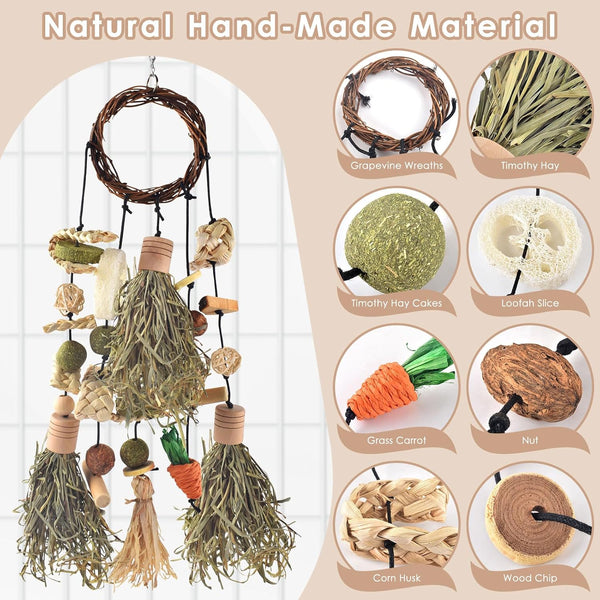 Bissap Rabbit Chew Toy Snack for Small Pet | Bunny Cage Hanging Chewing, Natural Teeth Grinding Toy Treat, for Guinea Pig Chinchilla Hamster Rat (Timothy Hay & Vine)2