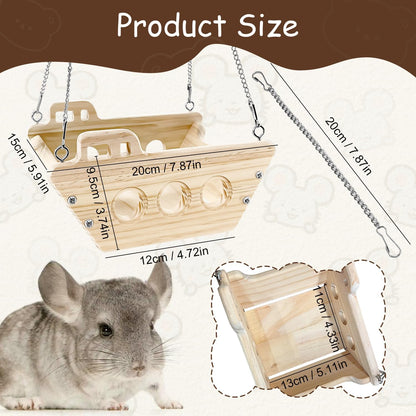 Natural Wood Chinchilla Toy Hammock for Cage Swing, Hanging Chinchilla Bed, Wooden Toys and Cage Accessories, Hut Ledges and Resting Areas for Indoor Habitat Enrichment2