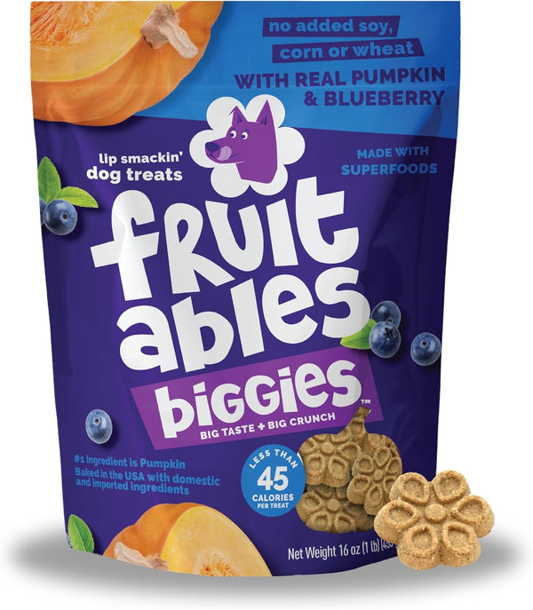 Fruitables Biggies Dog Biscuits, Healthy Treats for Dogs, Doggie Biscuits, Crunchy Pumpkin Treats, Made without Wheat, Corn and Soy, Made in the USA, Pumpkin and Blueberry Flavor, 16Oz1