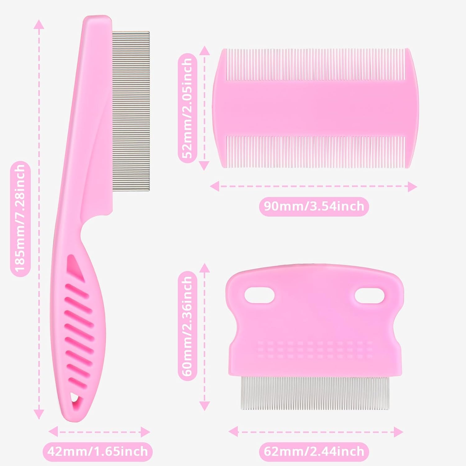 flea-comb-for-dogs-and-cats-lice-comb-with-rubber-handle-promotes-hair-growth-and-removes-loose-hair-knots-and-flakes-flea-brush-for-pets3p-pink
