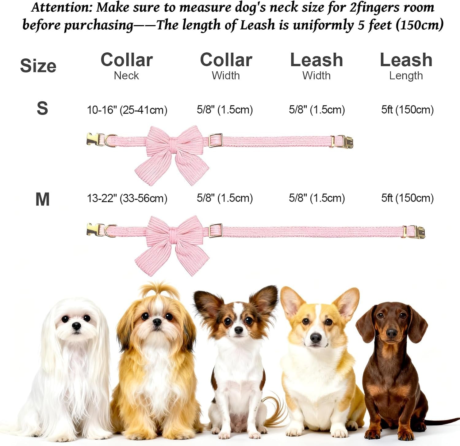 dog-collar-and-leash-set-with-bowtie-soft-cute-puppy-collar-cotton-puppy-collar-with-adjustable-metal-buckle-for-small-medium-dog-pink-size-s-neck-10-16