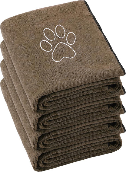 Chumia 4 Pack Dog Towels for Drying Large Microfiber Grooming Tools Absorbent Soft Bath Supplies with Embroidered Paw for Small Medium Pet Products(16 X 32 Inch,Black)10