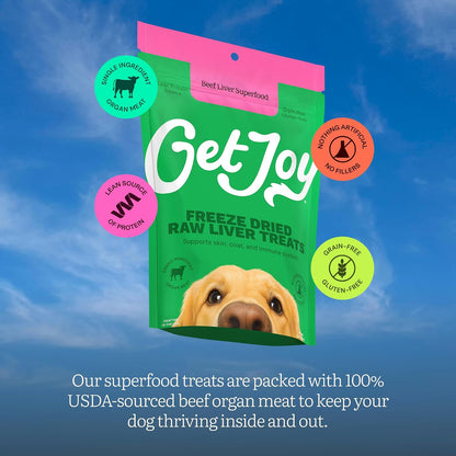 Get Joy Freeze Dried 100% Beef Liver Dog Treats, 4Oz | Single Ingredient Organ Meat, High Protein Raw Dog Food Topper, Snack & Training Rewards | Grain Free, Gluten Free, Filler Free6