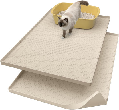 Silicone Large Cat Litter Mat 34" X 22", Cat Mat for Litter Box, Cats Litter Trapping Mat, Non-Slip and Waterproof, Raised Edges, Blue9
