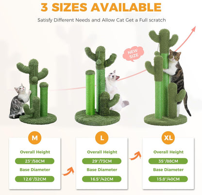 PAWZ Road Cactus Cat Scratching Post 23”Cat Scratcher with Toy Ball | Cactus Cat Tree with 3 Sisal & Carpet Scratching Posts, Soft Carpet Base & Top, Interactive Ball for Indoor Cats2