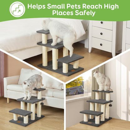 Pawque Dog Stairs & Cat Scratching Post Pet Steps for High Beds Couch | High-Strength Boards Holds up to 150 Lbs for Indoor Small Cats Kittens Dogs Climbing Playing, 3 Combination Options, 3 Steps3