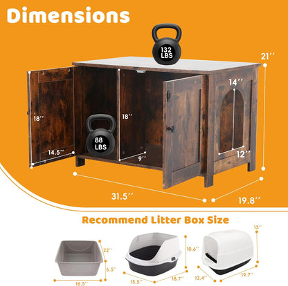 Cat Litter Box Enclosure Furniture, Wooden Cat Bathroom Furniture Storage Cabinet with Removable Divider, Fit Most Cats and Litter Box2