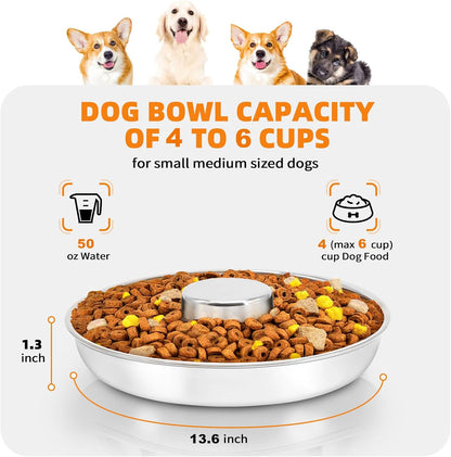 Stainless Steel Puppy Bowls 2 Pack, Pet Slow Feeder Bowls, Water Bowl, Feeding Weaning for Small Medium Large Dogs, Cat, Pets (2 Pack, Large：1.3” X 13.6”)4
