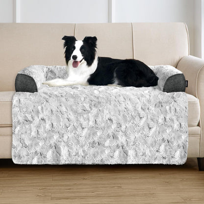 Calming Large Dog Bed for Couch, 41 X 37 Inch Removable Couch Cover for Dogs Washable, Non-Slip Fluffy Plush Dog Sofa Mat for Furniture Protector - Grey1