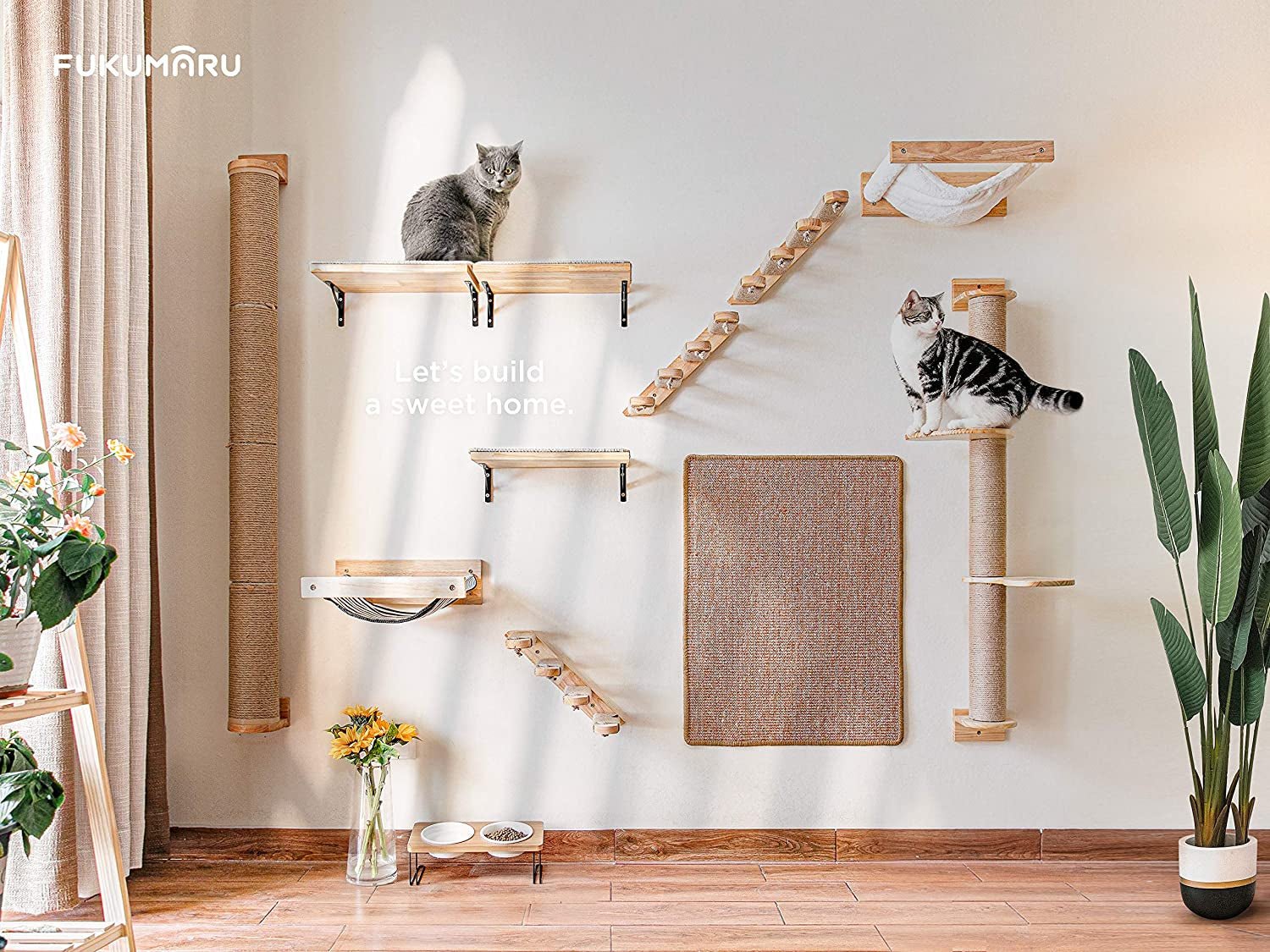 fukumaru-hammock-wall-mounted-cat-beds-and-perches-wooden-kitten-walls-furniture-stable-cats-shelves-for-sleeping-playing-climbing-lounging-black-stripe