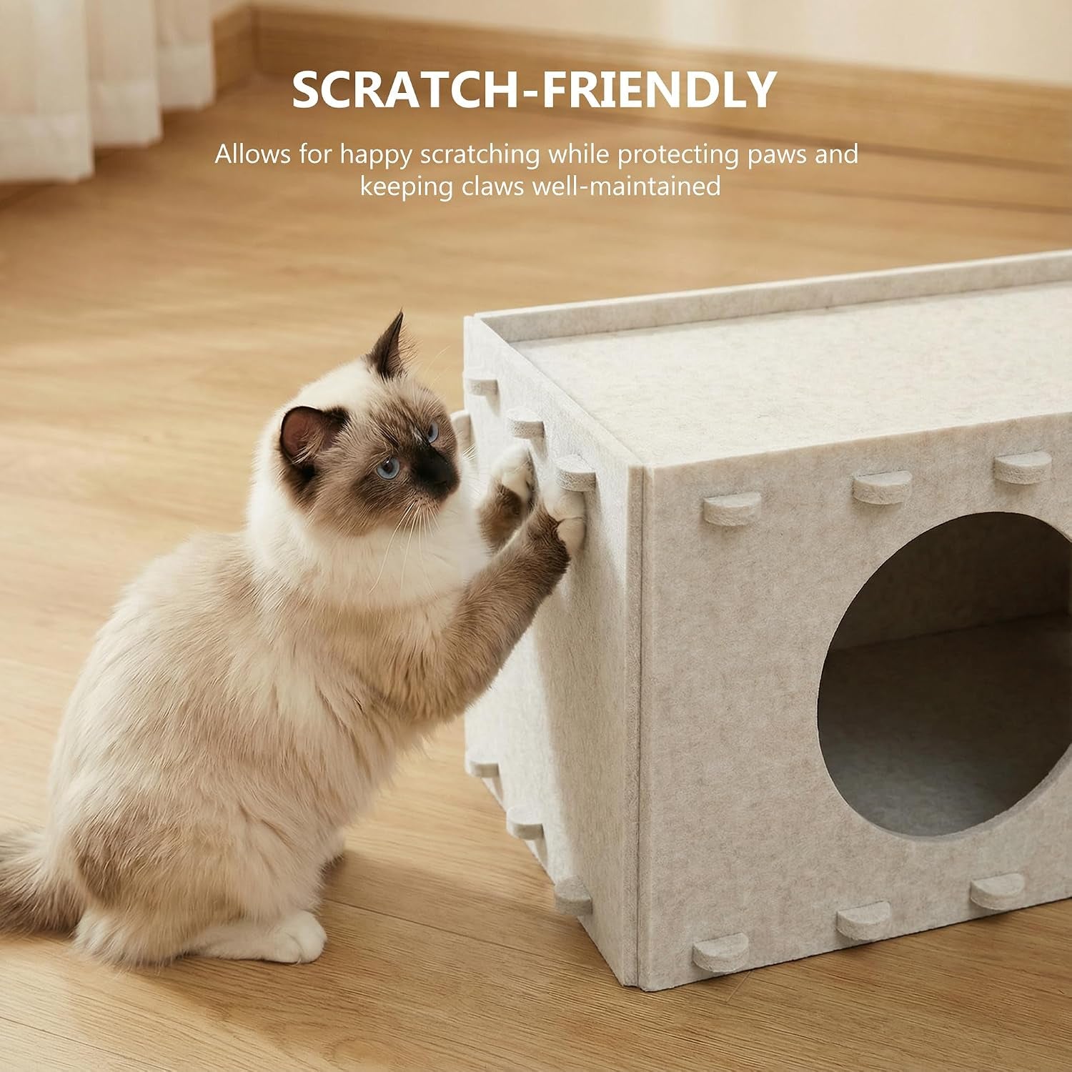 cat-house-for-indoor-cats-scratch-resistance-cat-cave-bed-felt-peekaboo-cat-hideaway-for-large-multiple-cats-up-to-22lbs-cream