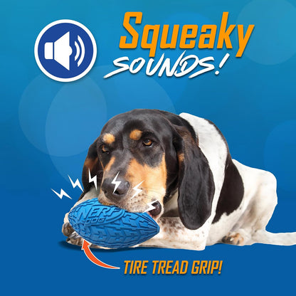 Nerf Dog Tire Squeak Football Outdoor Dog Toy, 6 Inch Dog Football Squeaking Toy for Medium and Large Breeds, Blue2