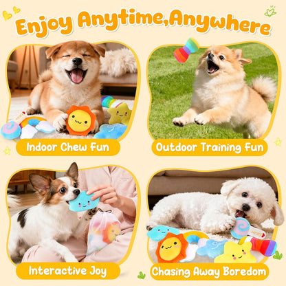 KIPRITII 9-Pack Squeaky Dog Toys for Small Dogs & Puppies with Storage Bag | Soft Plush,Built-In Squeakers,Weather-Themed Designs,Keeps Dogs Engaged3