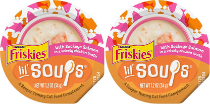 Purina Friskies Grain Free Lickable Cat Food Toppers Lil’ Soups with Sockeye Salmon in Chicken Broth - (Pack of 8) 1.2 Oz. Cups13