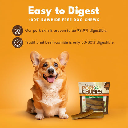Pork Chomps Roasted Pork Skin Dog Chews, 6 Inch Rib Shapes, 10 Count, Pack of 1 - Long-Lasting Treats for Dogs - High Protein, Rawhide-Free, Low Fat, Healthy & Delicious Chews2