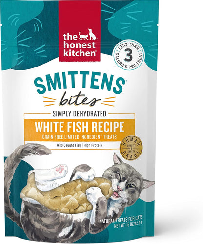The Honest Kitchen Smittens Bites White Fish Cat Treats, Human Grade Limited Ingredient Treats with Wild Caught Fish & Omega Support, Crunchy High Protein Training Treat for Cats, 1.5 Oz Bag1