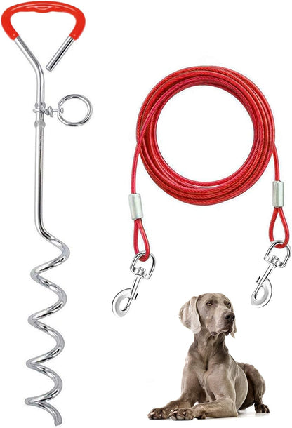 Supet Dog Tie Out Cable and Stake 32/16/10 Ft Outdoor, Yard and Camping, for Medium to Large Dogs up to 125 Lbs, 16" Stake, 32/16/10 Ft Cable with Durable Spring and Metal Hooks for Outdoor1