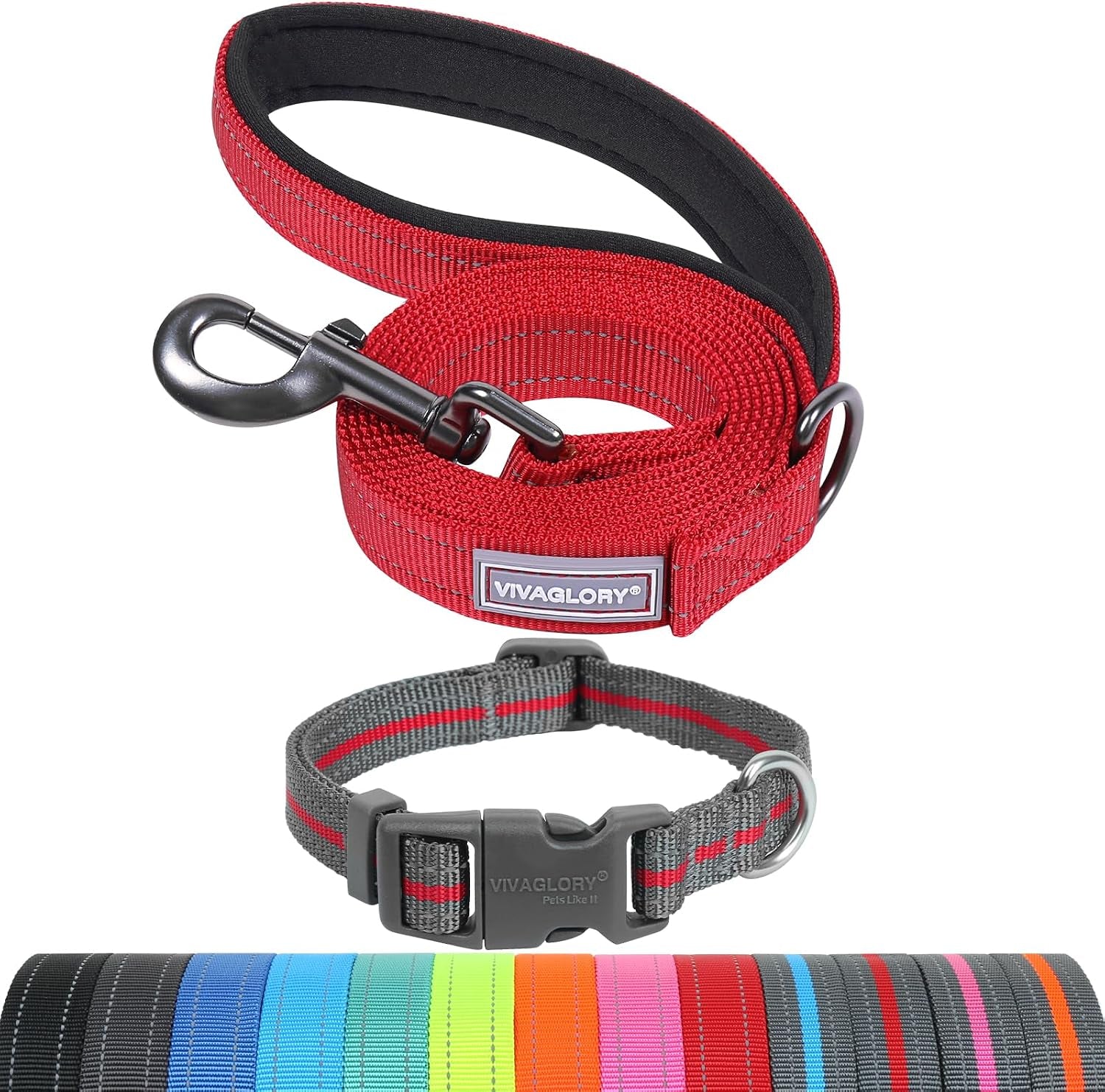 vivaglory-dog-leash-puppy-leash-for-collar-3ft-x-1in-black-with-soft-padded-handle-for-training-walking-heavy-duty-double-layer-nylon-pet-puppy