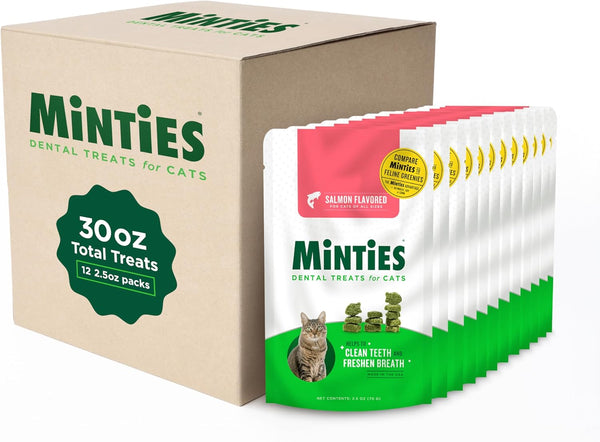 Minties Dental Treats for Cats, Salmon Flavored Treats for Cats, Freshens Breath and Controls Tartar, 2.5Oz12