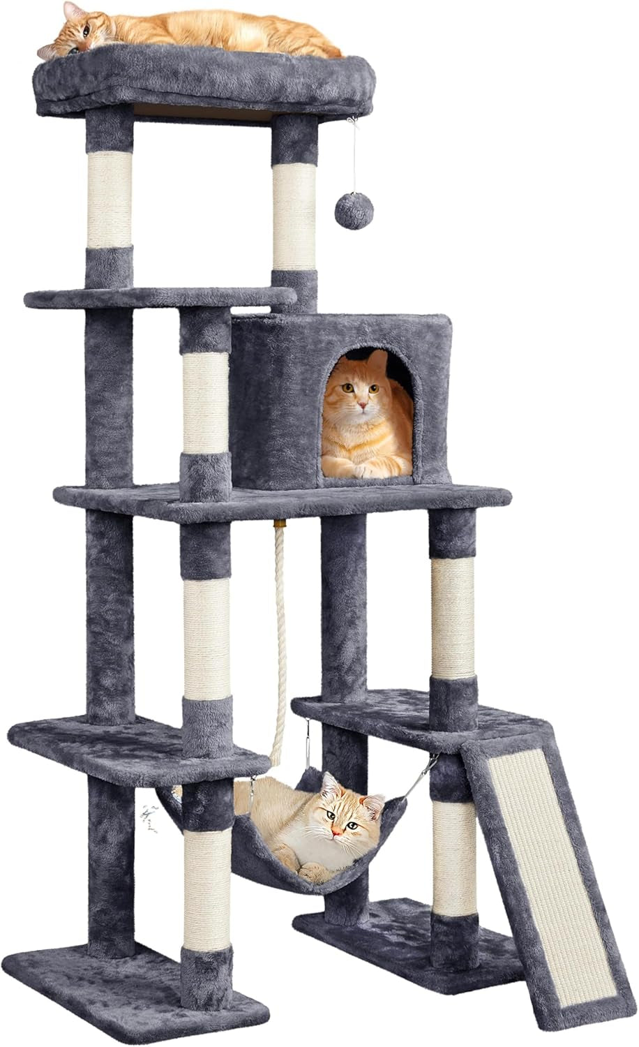 yaheetech-54in-cat-tree-tower-for-large-cats-multi-level-condo-hammock-sisal-scratching-posts-roomy-condo-holds-up-to-22-lb-a-wide-21-inch-top-perch-fit-large-cats-dark-gray