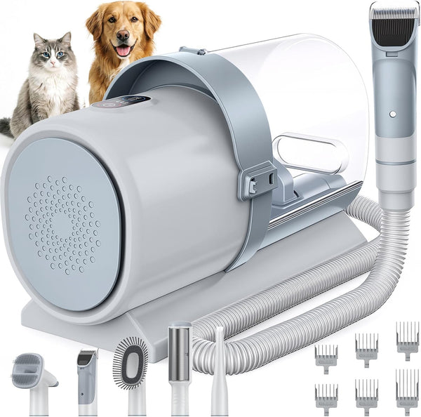 NEWBULIG Pet Grooming Vacuum Kit for Cats and Dogs, 2.5L Dust Cup, White | 3 Suction Modes and 5 Groomer Tools, Dog Clippers with Cordless Low Noise for Cats, Dogs Other Animals Hair Trimmer1
