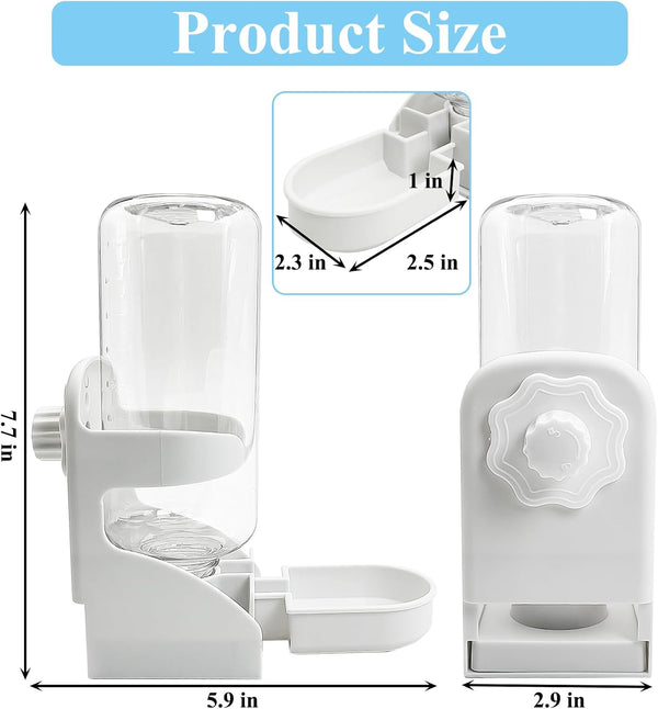 Kathson Rabbit Water Dispenser for Cage 17 Oz Hanging Guinea Pig Water Bottle No Drip Gravity Automatic Bunny Water Bottle No Leak Small Animal Water Bottle for Chinchilla Ferret Hamster（White）2