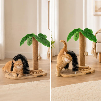16.5” Tall Sisal Cat Scratching Post with Self Groomer | Interactive Sisal Hanging Ball,Fun Wooden Rolling Balls for Small Cats to Play Indoors,Natural Sisal Cat Scratch Posts7