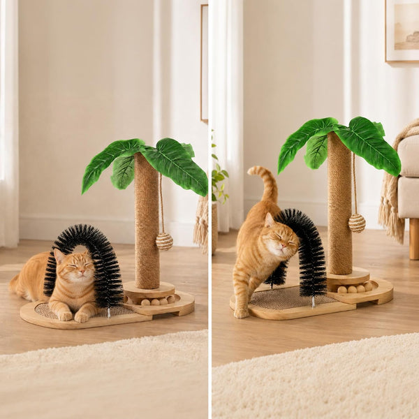 16.5” Tall Sisal Cat Scratching Post with Self Groomer | Interactive Sisal Hanging Ball,Fun Wooden Rolling Balls for Small Cats to Play Indoors,Natural Sisal Cat Scratch Posts7