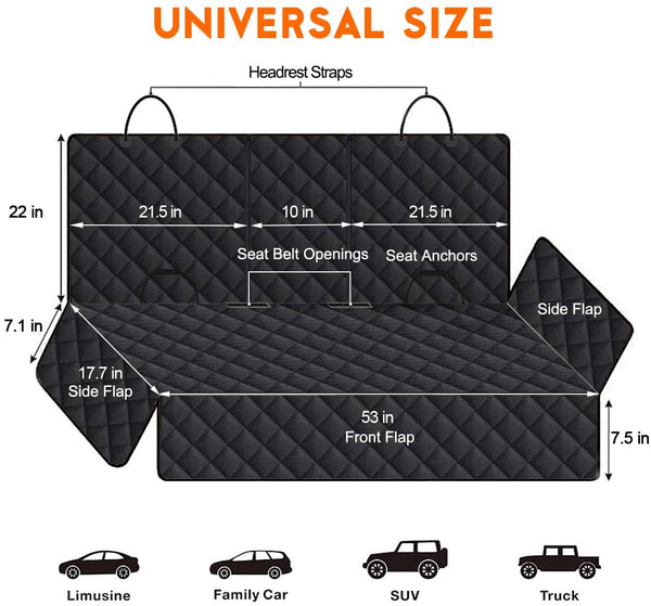 Yuntec Dog Car Seat Cover, Back Seat Cover for Dogs Pet Car Seat Protector | Waterproof Rear Seat Cover Durable Car Seat Cover, Fits Middle Armrest for Most Cars Suvs Trucks (53” Width)- Black3