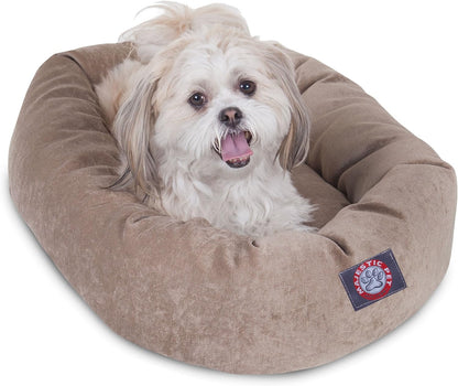 Majestic Pet 40 Inch Micro Velvet Calming Dog Bed Washable – Cozy Soft round Dog Bed with Spine for Head Support - Fluffy Donut Dog Bed 40X29X9 (Inch) – round Pet Bed Large – Pearl23
