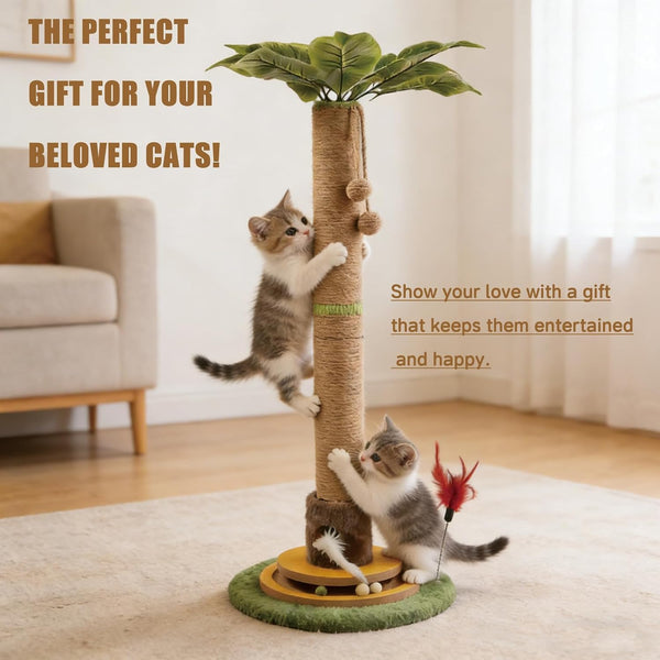 44" Tall Palm Tree Cat Scratching Post with Sisal Rope,Dangling Balls,Natural Healthy Catnip Balls,Cat Toy Mouse Hole,Interactive Wooden Ball & Cats Wand for Indoor Cats Adults and Kitten7