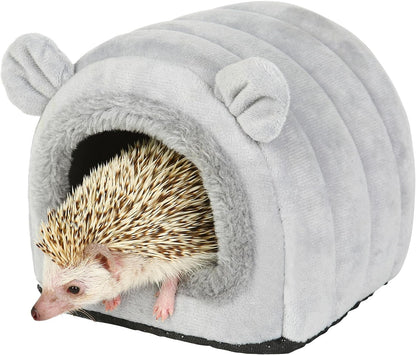Hedgehog Bed Cave Nest Hideout, Hamster Guinea Pigs Small Animals Cage Supplies Warm House-Gray1