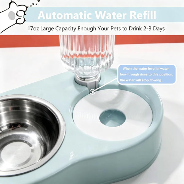 J&L VVMEET Cat Bowls Food and Water Bowl Set with Automatic Water Dispenser | Dog Bowls with Detachable Stainless Steel Bowl Gravity Pet Feeder and Waterer Set for Cats Kittens Small Dogs Puppy Rabbit2
