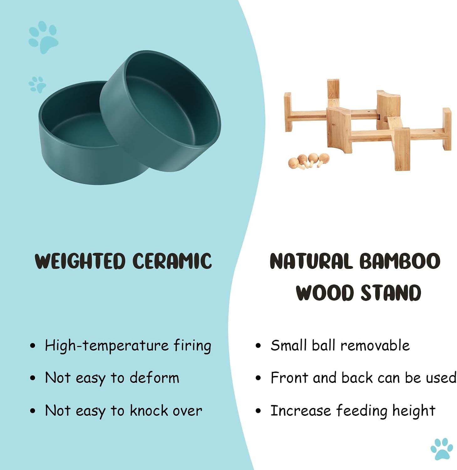 spunkyjunky-15-slanted-ceramic-dog-and-cat-bowl-with-wooden-stand-tilted-bulldog-food-and-water-bowl-no-slip-non-spill-for-cats-medium-dogs-big-face-pets-13-5-oz-1-7-cups-green-2