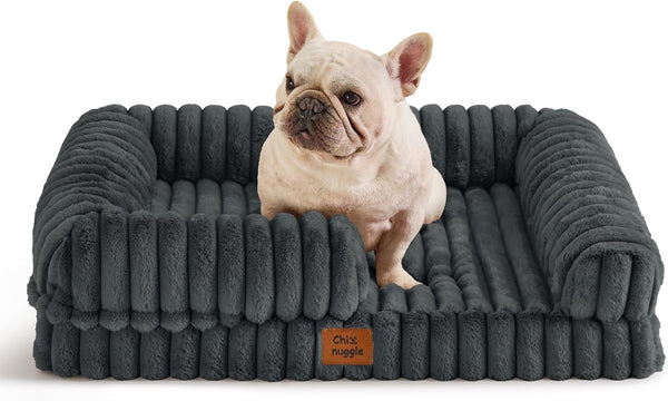 Chixnuggle Orthopedic Dog Bed, Washable Cover, Faux Fur Bolster Pet Couch | Waterproof,Egg Crate Foam,Non-Slip Bottom,For Small Medium Dogs,Dark Grey,30*24*7,Dog Sofa,Puppy Bed12