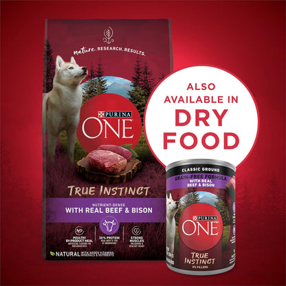 Purina ONE Wet Dog Food True Instinct Classic Ground Grain-Free Formula with Real Beef and Bison High Protein Dog Food - (Pack of 12) 13 Oz. Cans9