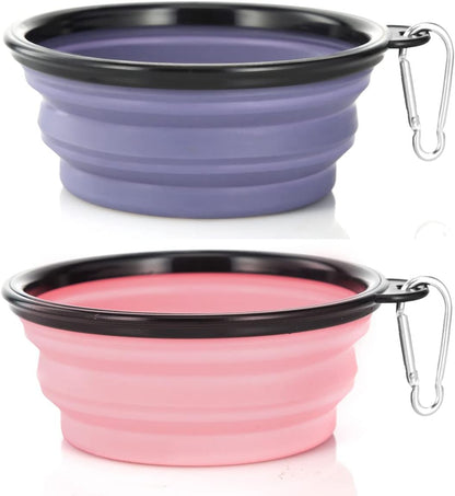 Large Dog Bowl Pet Collapsible Bowls, 2 Pack Collapsible Dog Water Bowls for Cats Dogs, Portable Pet Feeding Watering Dish for Walking Parking Traveling with 2 Carabiners (Large, Black+Black)8