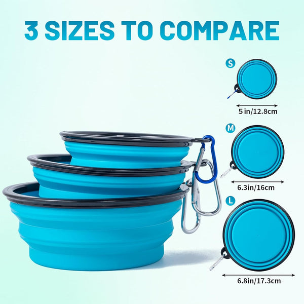 SLSON Collapsible Bowl with Cover Lids,2 Pack Dog Travel Bowls Portable Foldable Cat Water Dish Bowl for Pets Walking Parking Camping (Light Blue and Green, Small)4