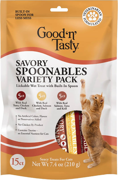 Good ‘N’ Tasty Savory Spoonables with Real Duck, Beef & Rabbit, 6 Count Tube, Triple Flavor Squeezable Lickable Wet Treats for Cats with Built-In Spoon for Less Mess25