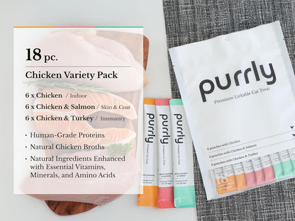 Purrly Lickable Wet Cat Treats Healthy Grain-Free Chicken Variety Pack (18 Count) Squeezable Creamy Purée with Human-Grade Protein Functional Nutrients Non-Gmo No-Artificial-Additives Low-Phosphorus2